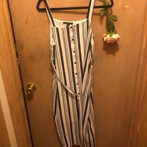 White blue stripes midi dress